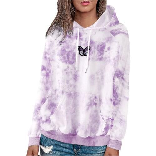 Autumn Cute Sweatshirt Winter Warm hoodie Womens Casual Tie-Dye Butterfly Printing Long Sleeve Blouse Hooded Mikina