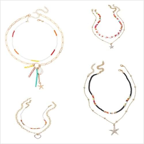 Fashion Simple Creative Multi-layer Womens Seeds Beaded Choker Exquisite Charming Femme Geometric Pendant Necklace Jewelry