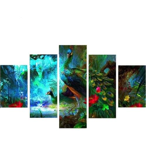 5pcs Full Square Round 5D Diy Diamond Painting peacock Diamond Embroidery Cross Stitch Mosaic crafts picture by numberZP-1287