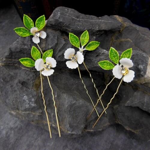 Hair Clips Set White Flower Wedding Hair Pins Bridal Hair Jewelry Hairstyle Accessories Hairpins Pince Cheveux WIGO1252