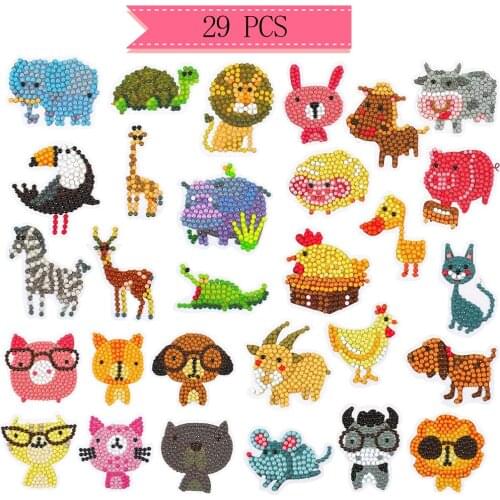 29 Pieces Diamond Painting Kits Stickers 5D DIY Diamond Stickers Animal Diamond Painting Stickers for Adults Kids Beginners