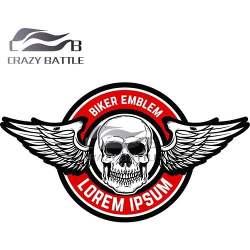 Crazy Battle 13 x 7.3cm Biker Emblem Lorem Ipsum Gang Car Bumper Stickers Vinyl Car Wrap Decal Waterproof Occlusion Scratch