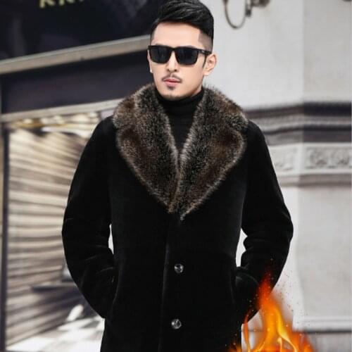 Real Fur Coat Men Sheep Shearing Winter Coat Mink Fur Collar Hooded Wool Jacket for Mens Clothing Plus Size Casaco DS493 YY779