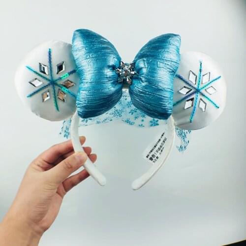 New Disney Original Blue Snow Princess Veil Ears Headband Hair Hoop Wedding Style Headdress Party Headwear Girl Kid Gift