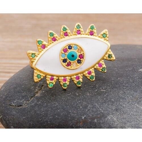 Top Quality Copper CZ Evil Eye Adjustable Rings Turkey Lucky Eyes 4 Colors Choice Rings Party Birthday Jewelry Gift For Women