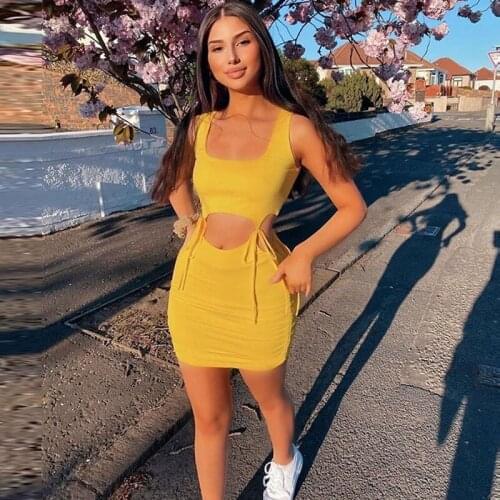 Sexy Lace Up Hollow Out Bodycon Mini Dress Women 2020 Sleeveless Clubwear Summer Dress Sheath Party Dress Vestidos De Verano