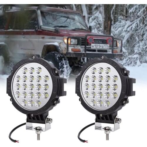 2pcs 7 inch 63W Round LED Work Light Spot Flood Driving Fog Lamp for 4x4 4WD Offroad Truck Tractor ATV SUV 12V 24V