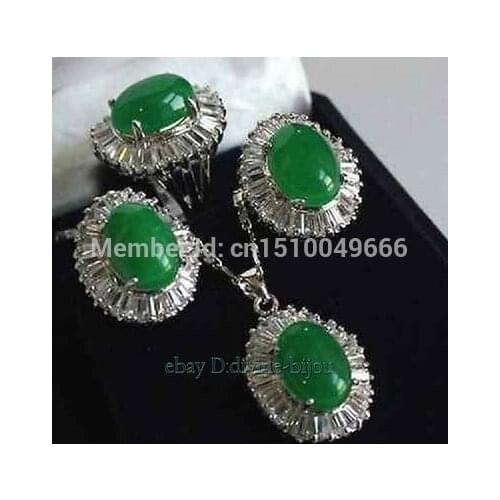 Sale Hot sell! green STONE crystal ladys earrings pendant necklace ring set size:8