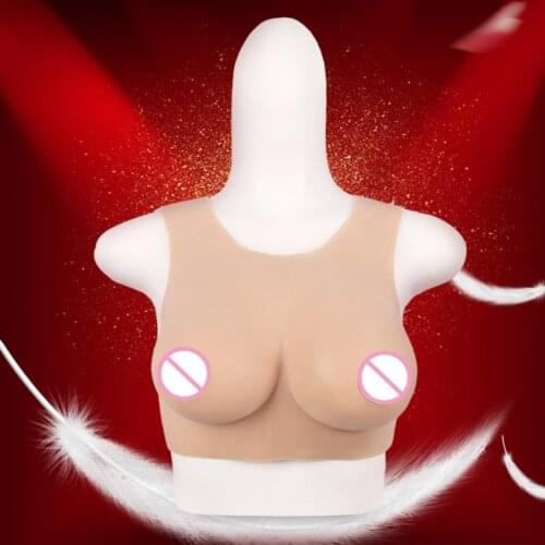 Liifun Silicone Fake Breast for Crossdresser Artificial Boobs Meme Enhancer Low Collar Transvestite Drag Queen Shemale