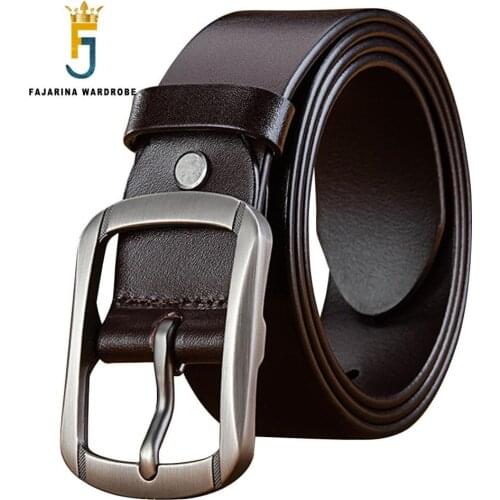 FAJARINA Top Quality 100% Pure Cow Skin Leather Geometry Alloy Pin Buckle Metal Belts Men 38mm Width Accessories 2019 N17FJ738