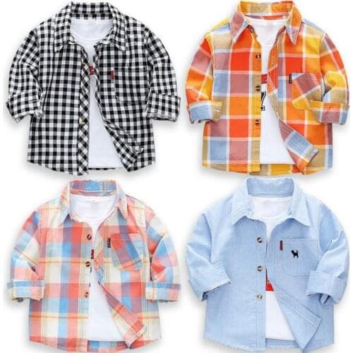 Baby boys shirt 1-9T kids autumn cotton plaid long sleeve shirt toddler clothes fashion jacket children causal warm jacket shirt
