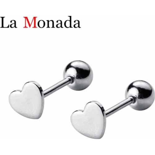 Small Smooth Heart Screw Back Stud Earrings Pure 925 Sterling Silver Mini Minimalist Jewelry