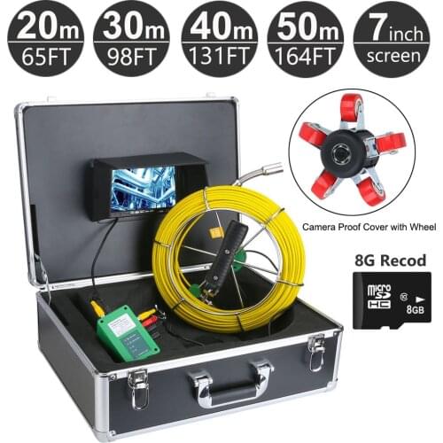 20M-50M Pipe Pipeline Inspection System, Drain sewer Snake camera Video recorder with 8GB Card 7 Inch Monitor 1000 TVL Camera