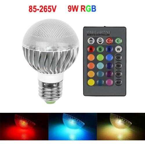 E27/E14/B22 RGB LED Lamp 9W AC110V 220V 85-265V led Bulb Lamp with Remote Control multiple colour led lighting 2 pcs/lot