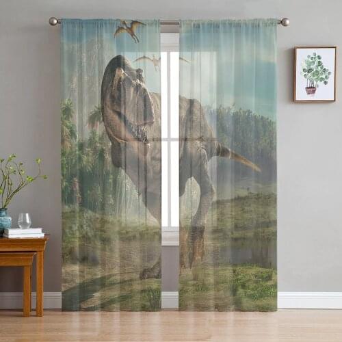 Virgin Forest Jurassic Dinosaur 3D Tulle Curtain Voile Transparent Tulle for Bedroom Living Room Kitchen Sheer Window Curtains