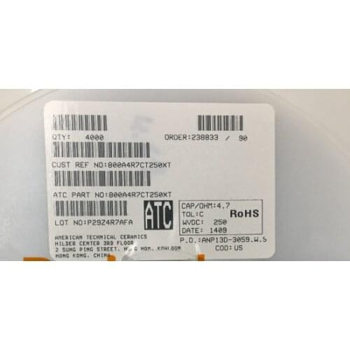 800A4R7CT250XT Chip high frequency capacitor ATC O505 0.5x0.5 4.7PF 250V