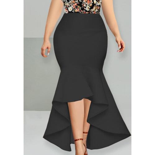 Plus Size Skirts Women High Waist Irregular Package Hip Long Ruffles Skirt for Ladies Evening Birthday Party Event Occasion 2021