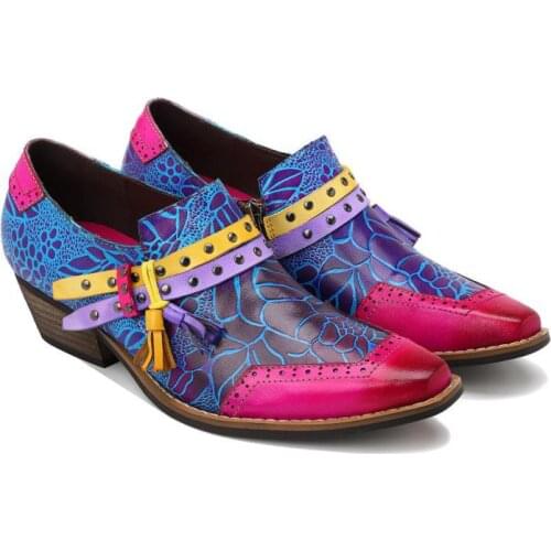 YourSeason Genuine Leather Ladies Shoes Hand-painted High Heels 2021 Handmade Sewing Women Retro Pumps Zip Mixed Colors