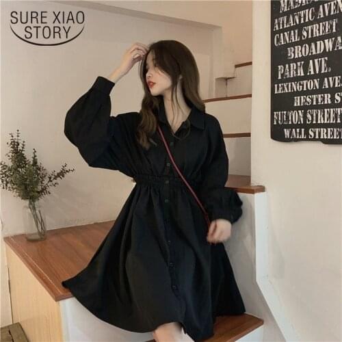 Woman Dress Long Sleeve Preppy Style Solid Sweet Undefined Dresses Simple Elegant Pleated Japanese Students Womens Robe 13350