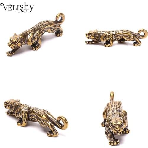 Brass Zodiac Tiger Animal Keychain Copper Shouting Beast Car Keyring Handmade Craft Bronze Forest King Bag Hanging Pendant Gifts