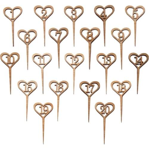10/20pcs 1 To 20 Wooden Heart-Shaped Table Numbers Wedding Table Number Seat Plate For Wedding Or Home Decoration