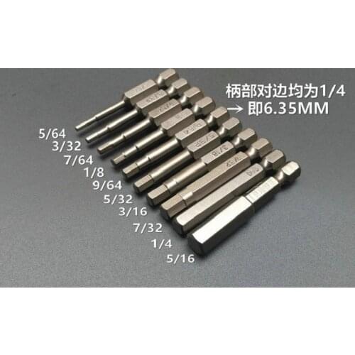 New 10Pcs 5/64-5/16" Hex Screwdriver Bit L50mm British system S2 Steel 1/4" Hex Shank Magnetic Allen security bit DIY Hand Tools