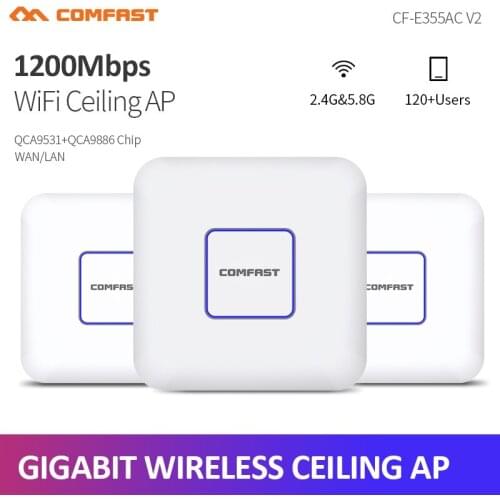 3Pcs 2.4Gh&5.8G 1200Mbps High Power Wifi Router Indoor Ceiling AP Wifi Signal Booster WIFI Expander Repeater RJ45 PoE Adapter