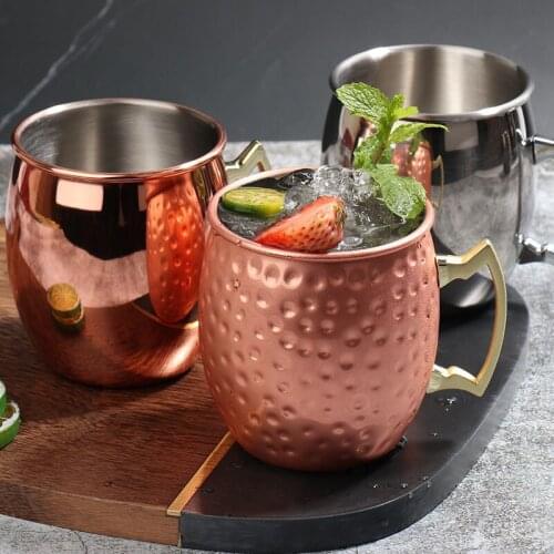 530ml Hammered Moscow Mule Mug Copper Plated Beer Cup Coffee Cup 18 Ounces Stainless Steel-Copper Plated Cup Kitchen Tool Cocina