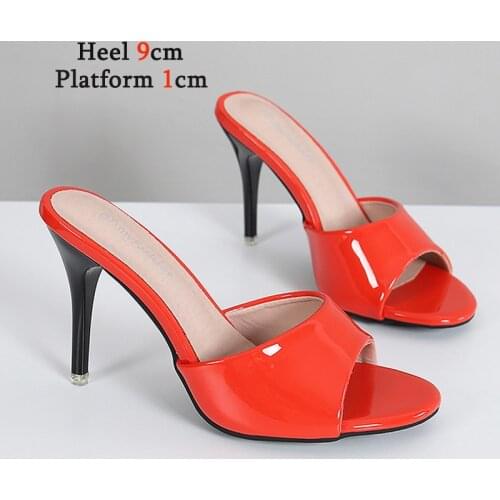 Summer New Women Slippers Solid Color Mule High Heels Shoes Sandals Sexy Low Heel Slides Party Dress Zapatillas Mujer Size 43