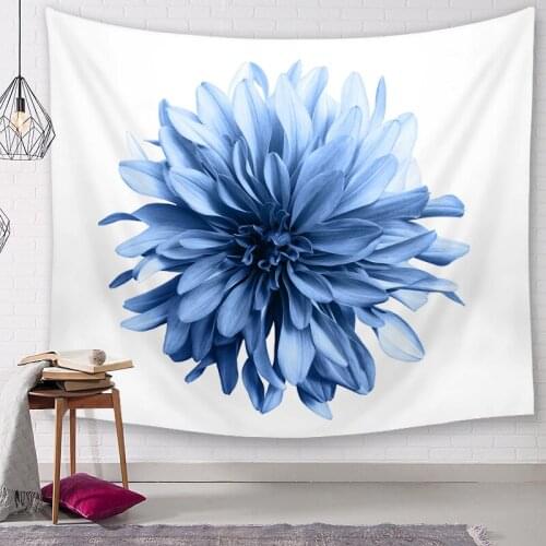 Baby Blue Chrysanthemum White Tapestry for Livingroom Photography Wall Decor