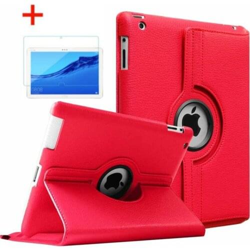For iPad 2 3 4 Glass and Case 360 Degree Rotating PU Leather Cover for Apple iPad 2 3 4 Smart Tablet Cases for A1395 A1396 A1430