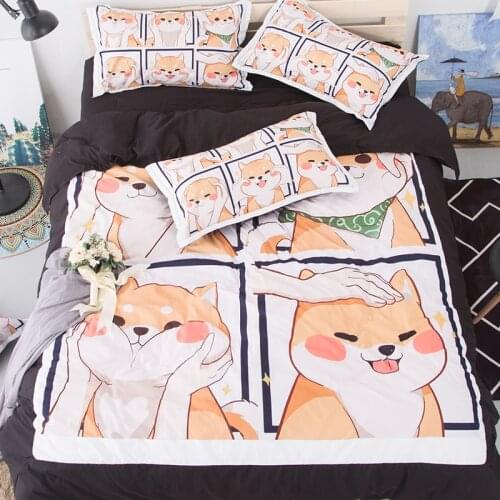 New Lovely Shiba Inu Bedding Set kawaii Bed Sheets And Pillowcases Fashion Luxury Bed Set Print Duvet Cover Set Twin King Queen