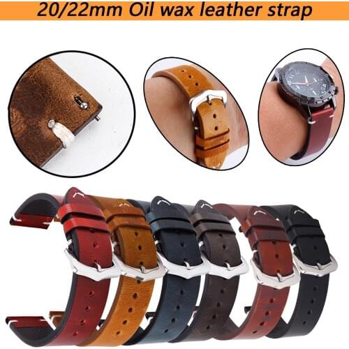 Retro Leather Watchband Black Dark Brown Oil Wax Leather Wristband 20/22mm Quick Release Watch Belt Cowhide Bracelet Accessories