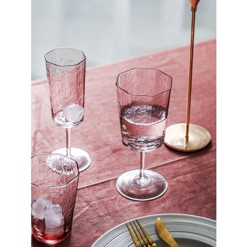 Creative wine glass pink green Octagonal glass goblet champagne glasses drinking home Water cup wedding glass cups drinkware