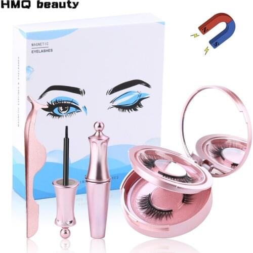 2Pairs Magnetic Eyelashes 3D False Mink Eyelashes Magnet Lashes Magnetic Liquid Eyeliner&Magnetic False Eyelashes & Tweezer Set