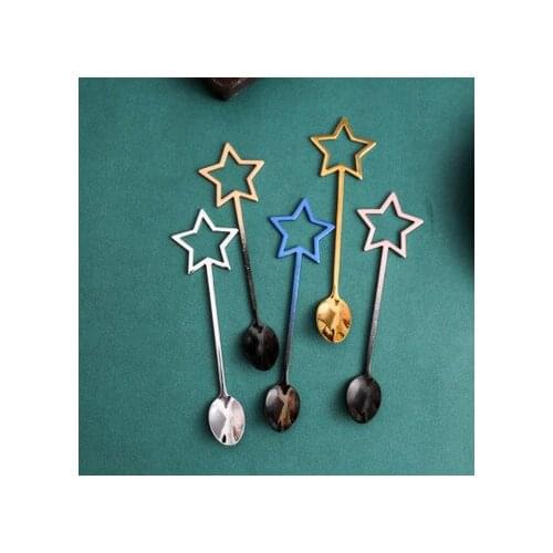 Cute 304 Stainless Steel Five-pointed Star Pentagram Coffee Stirring Spoon Teaspoon Tea Spoon Dessert Scoop Tableware Flatware