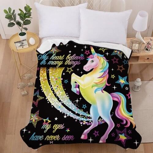 Cute Cartoon Unicorn Throw Blanket Floral Printed for Kids Girls Soft Blanket for Couch