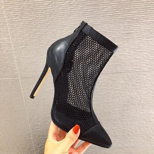 New New Mesh Short Boots Sexy All-match Temperament High Heels Thin Heeled Pointed Short Boots