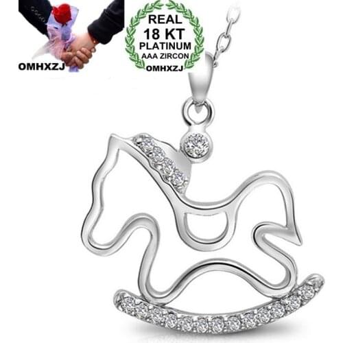 OMHXZJ Wholesale European Fashion Woman Man Party Wedding Gift White Horse Zircon 18KT White Gold Necklace Pendant Charm CA246