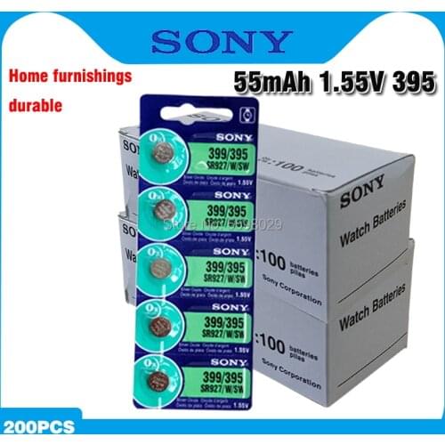 200pcs Original SONY 395 SR927SW 399 SR927W AG7 LR927 1.55V Silver Oxide Button Coin Cell For Toy Watch Battery MADE IN JAPAN