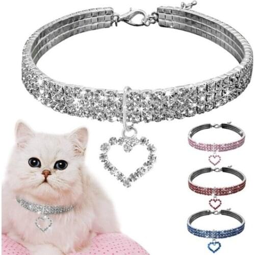Springs Rhinestone Pet Collar For Dogs Cat Necklace Jewelry Heart Charms Party Gift Four Color Available