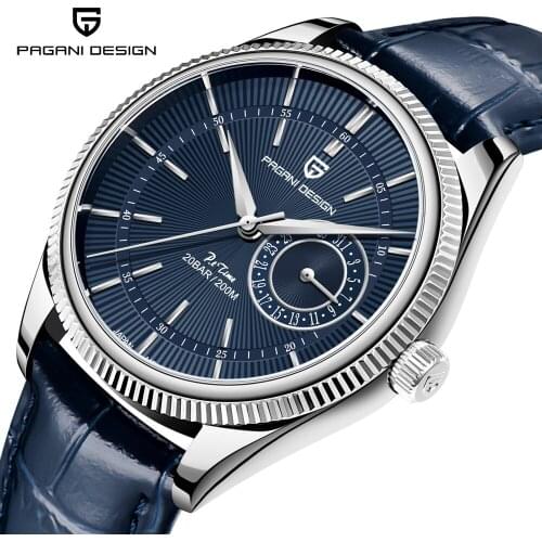 PAGANI DESIGN 2021 New 40mm Quartz Mechanical Watches VH65 Genuine Leather Blue Fashion Casual Sapphire aterproof Mens watch