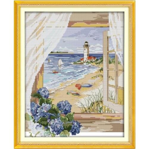 Out-of-window landscapes European-style clear printing embroidered cloth stitch home fabric sewing decoration