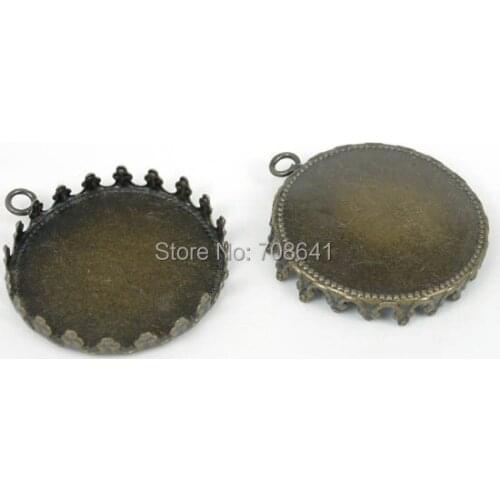 Blank Round Crown Bezel Pad with Loop Pendant Settings Resin Cabochons Bases Findings DIY Jewelry Making Antique Bronze tone