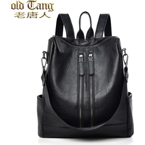 High Quality Solid Color Soft Leather Backpacks for Women 2021 Waterproof Travel Backpack Large Capacity Rucksack Mochila