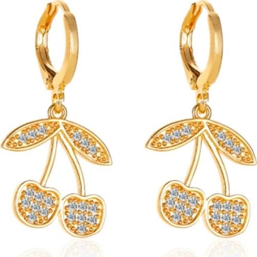 Short Sweet Zircon Cherry Earrings Exquisite Fruit Eardrop Pendant Ear Buckle Jewelry Women Gift