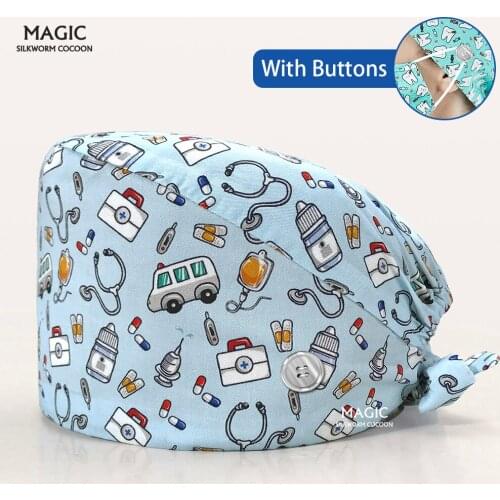 Multicolor nurse Pet clinic clinical doctor cap operating room hats hospital Surgical working cap medical hat cotton with button