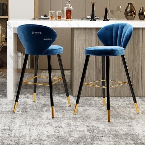 Nordic Wrought Iron Bar Chairs for Kitchen Restaurant Backrest Bar Stools Modern Minimalist Home Reception Hotel High-foot Chair
