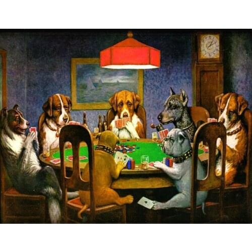 Modern Animal Painting Home Decor Canvas Art Dogs Playing Poker A Friend in Need by C.M.Coolidge Oil Painting Hand painted
