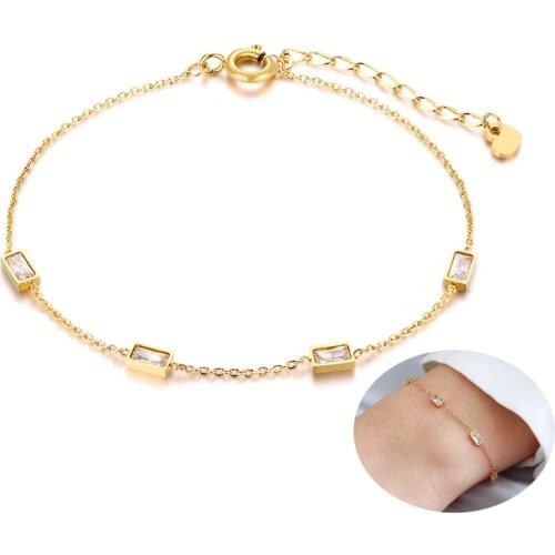Super Ultra Thin Cubic Zirconia Chain Bracelet Stainless Steel Link Thin Bracelet for Women Girls Charm Gifts